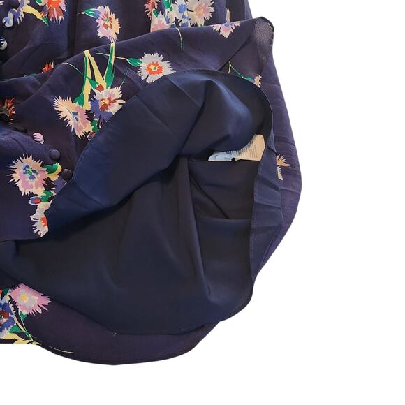 Madewell Silk Floral Mini Dress, button-front, tie-sleeve, retro-fit, size 12 - Picture 13 of 15